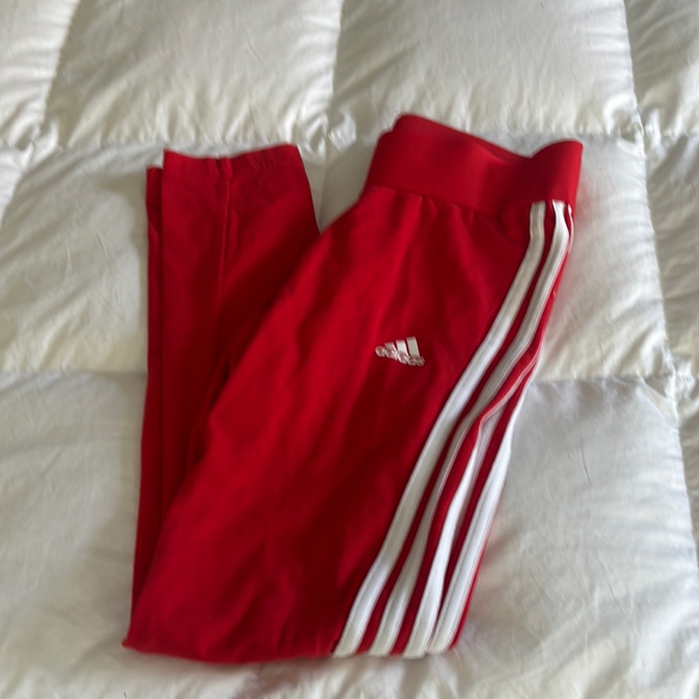 adidas Red Leggings with White 3-Stripes
